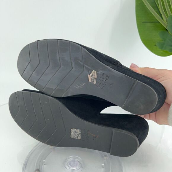 Eileen Fisher Women's Clay Sandal Size 7.5 Wedge Heel Slingback Black Leather - Picture 10 of 13
